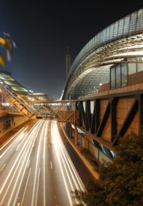 Aerial photo of a highway in Israel, night photography