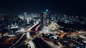 Highway inside a city night photo