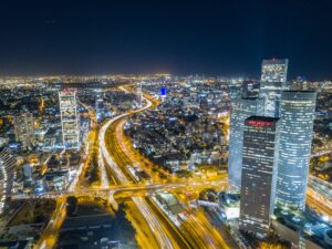 Highway inside a city night photo