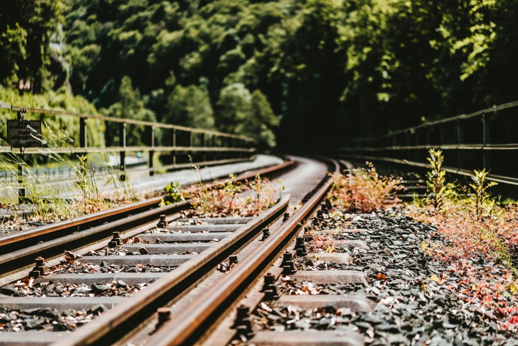 Close-up on train tracks