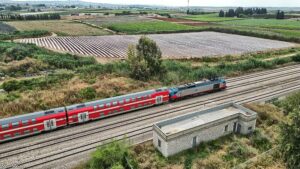 A train travels on tracks in Israel